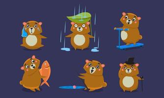 Cute Brown Guinea Pig Character Set, Funny Cavy Anima in Different Situations Illustration vector