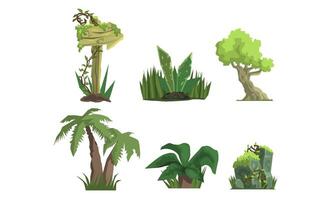 Tropical Jungle Trees and Plants Set, User Interface Assets for Mobile App or Game Illustration vector