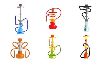 Hookah od Different Colors Set, Lounge Bar or Smoke Shop Design Element, Equipment for Vaporizing and Smoking Flavored Tobacco Illustration vector