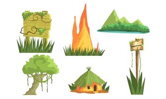 Jungle Landscape Elements Set, User Interface Assets for Mobile App or Game Illustration vector