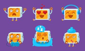 Funny Computer Monitors Characters Set, Cute Monobloc Emoji with Various Emotions Illustration vector