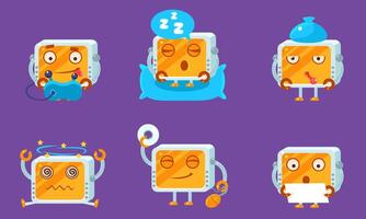 Cute Computer Monitors Characters Set, Funny Monobloc Emoji with Various Emotions Illustration vector