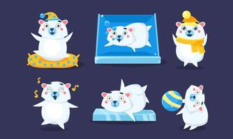 Cute White Guinea Pig Character Set, Funny Humanized Cavy Anima in Different Situations Illustration vector