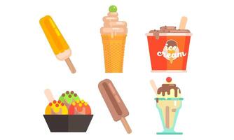Different Types of Ice Cream Set, Tasty Ice Cream Scoop, Waffle Cone, Popsicle Illustration vector
