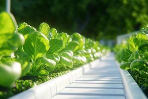 Lush green lettuce thriving in a hydroponic garden setting. photo