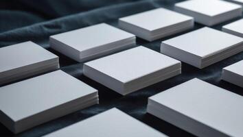 Stack of blank business cards resting on dark surface.Stack of blank business cards resting on dark surface. photo
