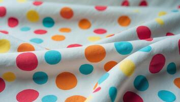 Vibrant textured polka dot fabric in bright colors perfect for fashion design and creative textile applications. photo