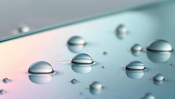Water Droplets on Glass Surface with Gradient Reflection in Abstract Aesthetic. photo