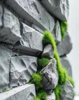 Close Up of Stone with Chisel Marks and Moss photo