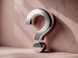 Crystal large question mark on a textured pink surface with a modern and elegant design photo