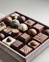 Assorted Gourmet Chocolate Truffles and Squares in Box.Assorted Gourmet Chocolate Truffles and Squares in Box. photo