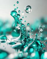 Cascading water droplets create an abstract wallpaper with vibrant colors and soft reflectionsCascading water droplets create an abstract wallpaper with vibrant colors and soft reflections. photo