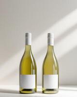 two bottles of wine with a blank label on themtwo bottles of wine with a blank label on them. photo
