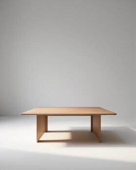 Rectangular Light Brown Wooden Table Empty Top Studio ShotRectangular Light Brown Wooden Table Empty Top Studio Shot. photo