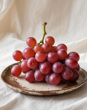A Cluster of Red Grapes on a Rustic PlateA Cluster of Red Grapes on a Rustic Plate. photo