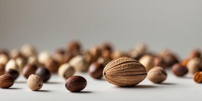 A nut is shown in the center of a bunch of nutsA nut is shown in the center of a bunch of nuts. photo