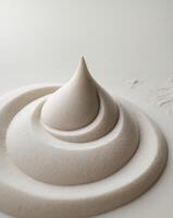 A smooth layer of sand shaped like a teardrop with the point fad photo