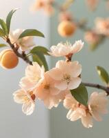 Delicate apricot tree blossoms glowing in the soft light of a spring morningDelicate apricot tree blossoms glowing in the soft light of a spring morning. photo