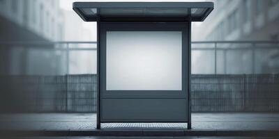 Empty light box mockup at bus stop advertising display promotional mediaEmpty light box mockup at bus stop advertising display promotional media. photo