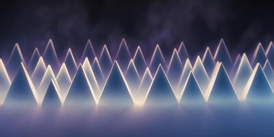 Illuminated triangles in a recurring geometric design vanishing into an infinite darkness photo