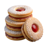 3D Stack of Linzer Cookies with Jam Filling and Powdered Sugar png