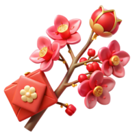 Peach Blossom Branch with Festive Red Envelope png