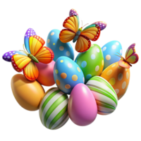 3D butterflies with colorful Easter eggs png