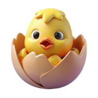 Adorable 3D chick hatching from an eggshell png