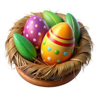 3D nest filled with colorful Easter eggs png
