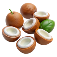 3D realistic coconuts with open halves png
