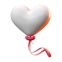 3D white heart-shaped balloon with a ribbon. png
