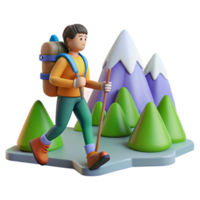 3D hiker with a backpack in a forest setting png