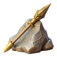 3D handcrafted spear embedded in a rock. png
