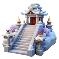 3D snowy staircase adorned with lanterns. png