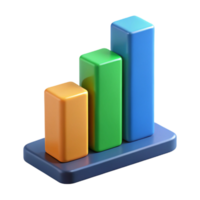3D bar graph with three colorful columns. png