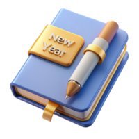 3D journal with New Year text and a vibrant design. png