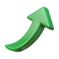 3D green arrow trending upward for business and analytics themes. png