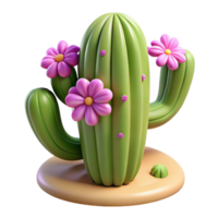 3D cactus with pink flowers in a desert setting. png