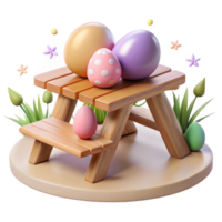 Spring picnic with vibrant Easter egg display. png