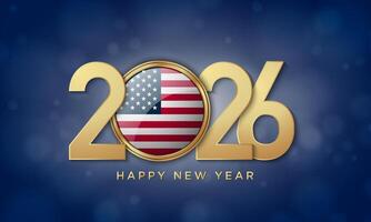 2026 Happy New Year Background Design with American Flag Badge Illustration. vector