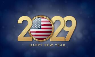 2029 Happy New Year Background Design with American Flag Badge. vector