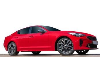 Modern, beautiful, red car on a white background. Stylish, modern, bright image of a car for design solutions. photo
