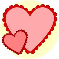two hearts with red trim and a yellow background vector