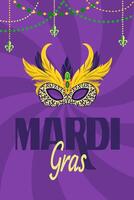 Dynamic carnival flyer with striking mask designed in vertical format template capturing lively atmosphere of masquerade celebration Perfect for event prints, greeting cards and festive banners vector