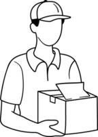 courier in a cap with a box in his hands or delivery man with a parcel without background vector