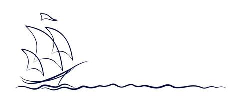 A sailing vessel logo with a wave. vector