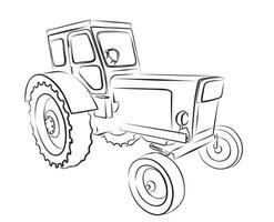 The Sketch of a old big heavy tractor. vector