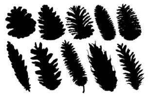 Set of silhouettes of cones of coniferous trees. vector