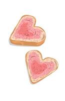 two slices of bread with meat in the shape of a heart vector
