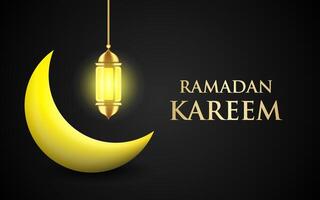 Ramadan Kareem or Template with Golden Moon and hanging lanterns in the Background. vector